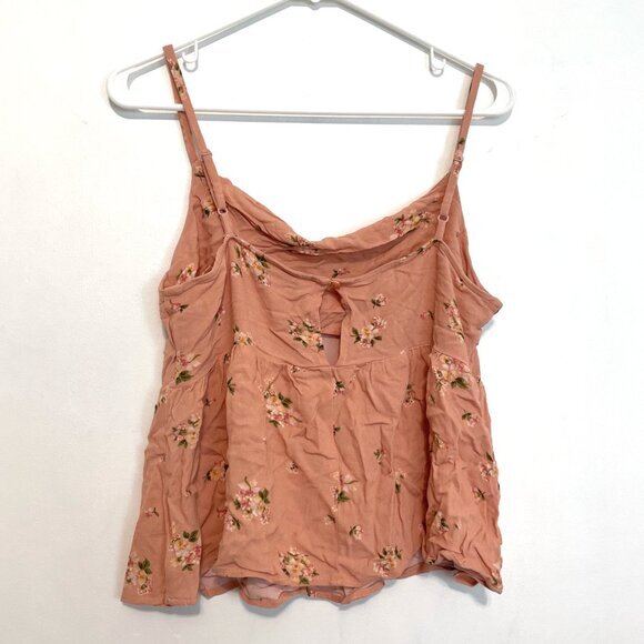 AMERICAN EAGLE Cowl Neck Babydoll Top Peach Pink / Orange Green Floral Boho Tank - Picture 11 of 16